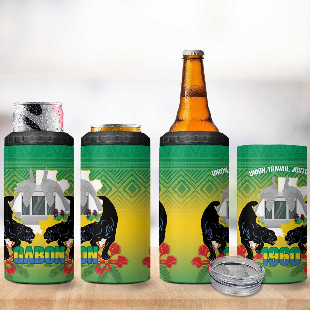 Afro Gabon Independence Day 4 in 1 Can Cooler Tumbler Memorial Leon Mba Monument LT14