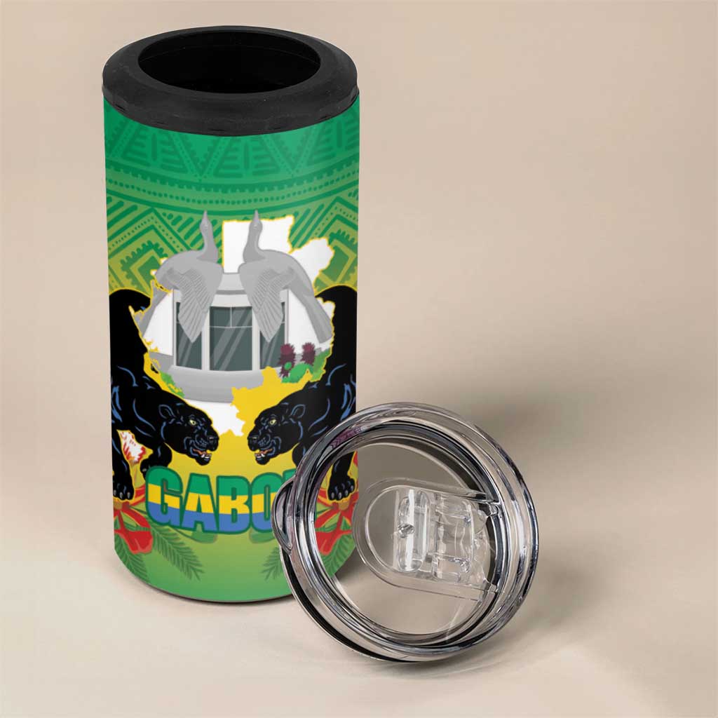 Afro Gabon Independence Day 4 in 1 Can Cooler Tumbler Memorial Leon Mba Monument LT14
