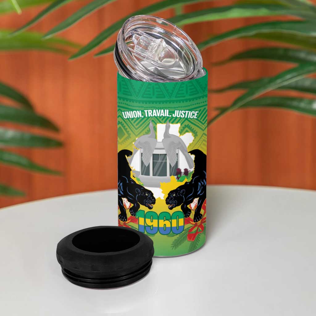 Afro Gabon Independence Day 4 in 1 Can Cooler Tumbler Memorial Leon Mba Monument LT14