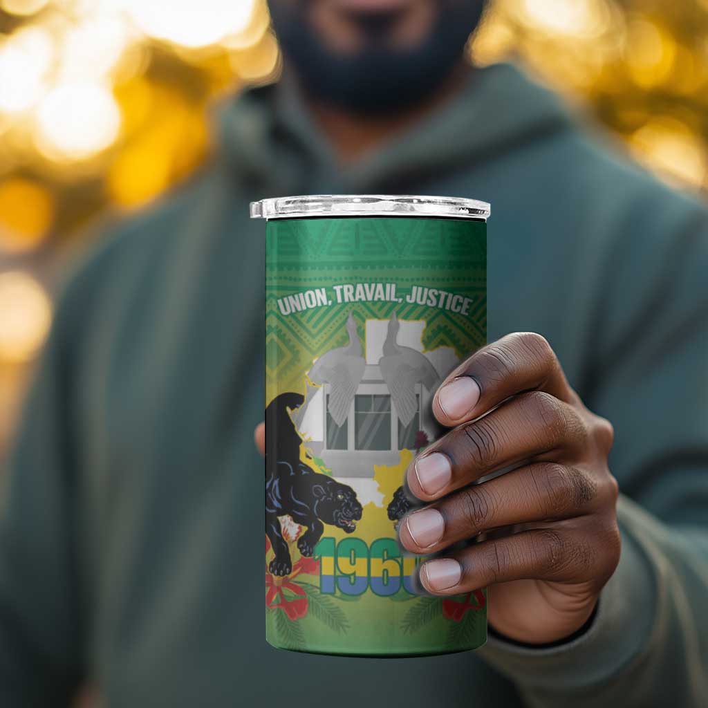 Afro Gabon Independence Day 4 in 1 Can Cooler Tumbler Memorial Leon Mba Monument LT14