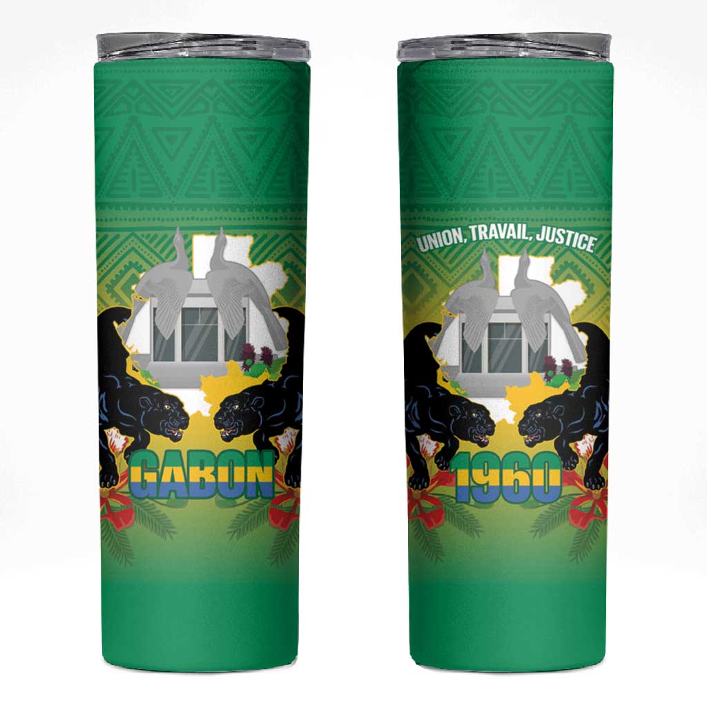 Afro Gabon Independence Day Skinny Tumbler Memorial Leon Mba Monument LT14