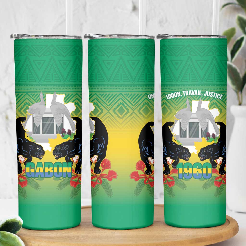 Afro Gabon Independence Day Skinny Tumbler Memorial Leon Mba Monument LT14