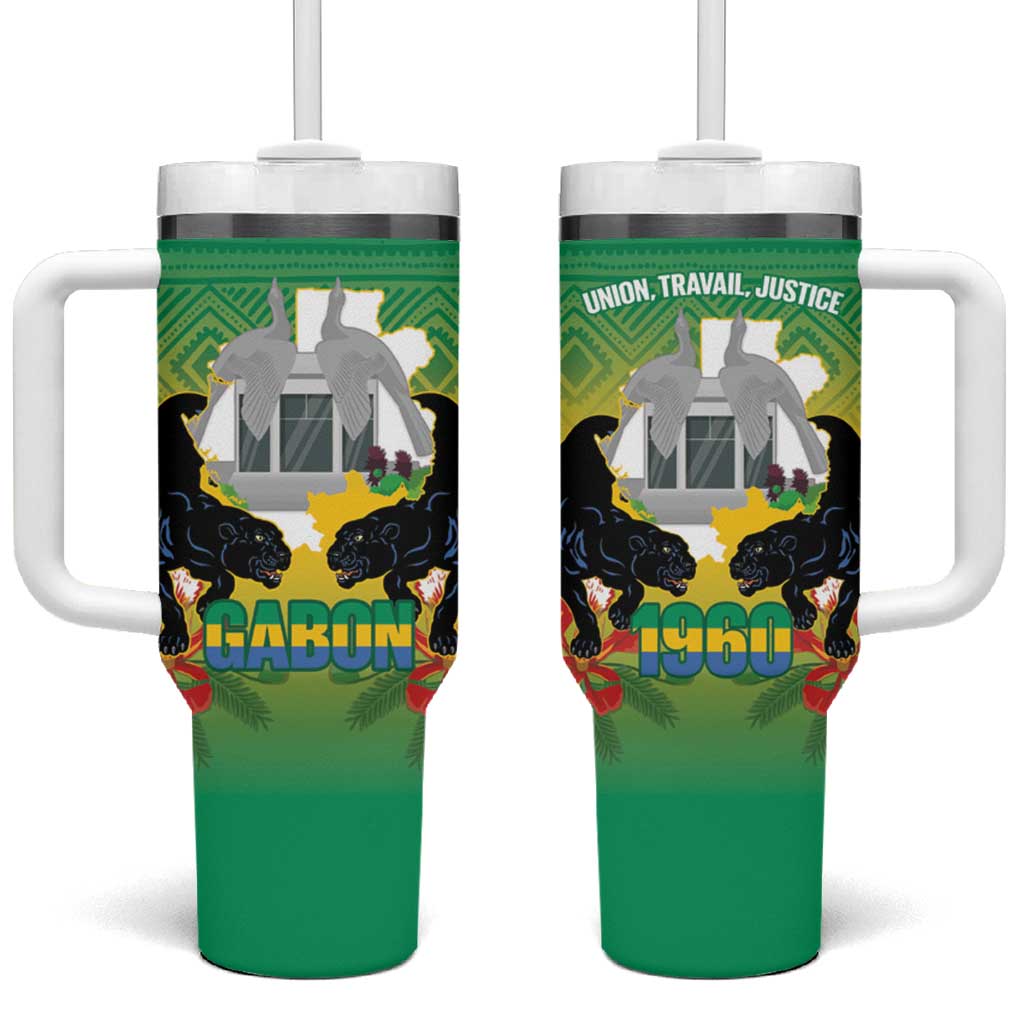 Afro Gabon Independence Day Tumbler With Handle Memorial Leon Mba Monument LT14
