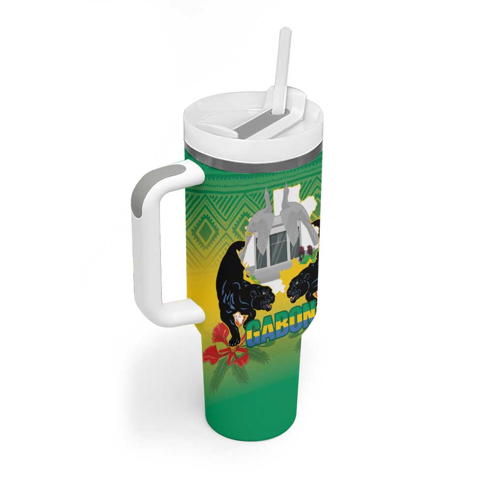 Afro Gabon Independence Day Tumbler With Handle Memorial Leon Mba Monument LT14