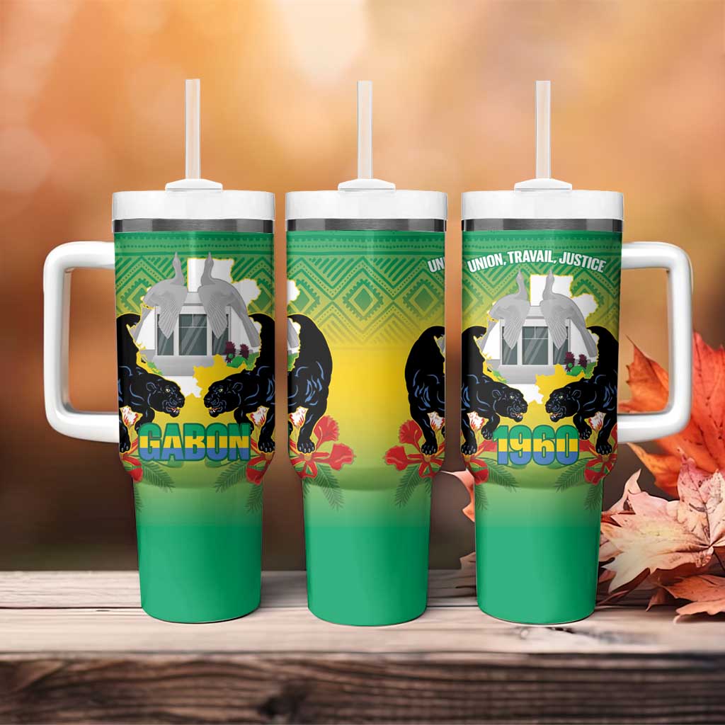 Afro Gabon Independence Day Tumbler With Handle Memorial Leon Mba Monument LT14