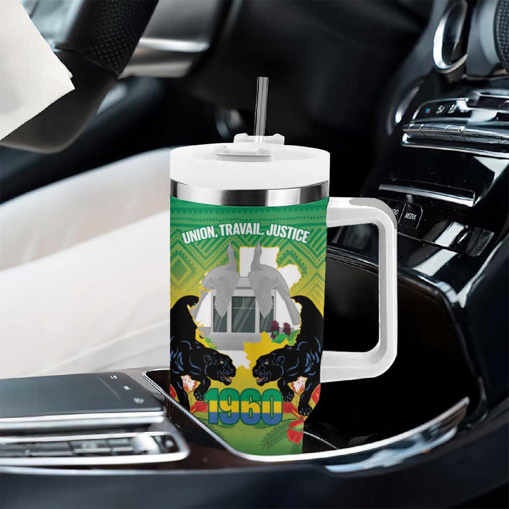 Afro Gabon Independence Day Tumbler With Handle Memorial Leon Mba Monument LT14