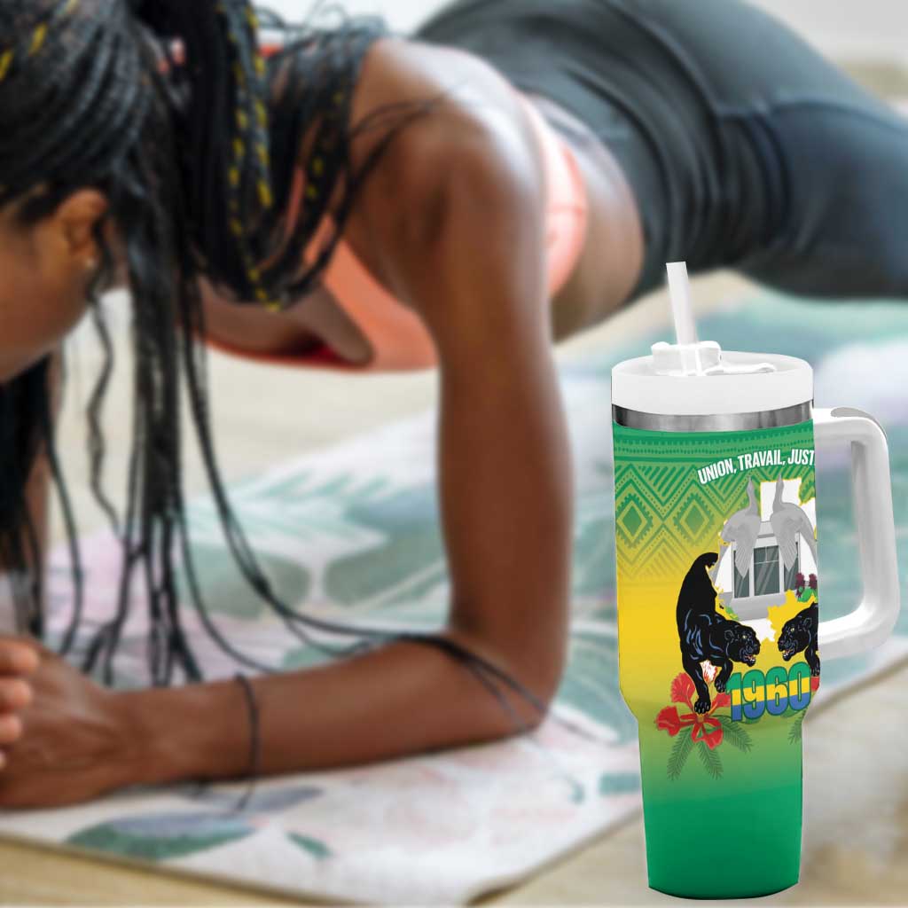 Afro Gabon Independence Day Tumbler With Handle Memorial Leon Mba Monument LT14