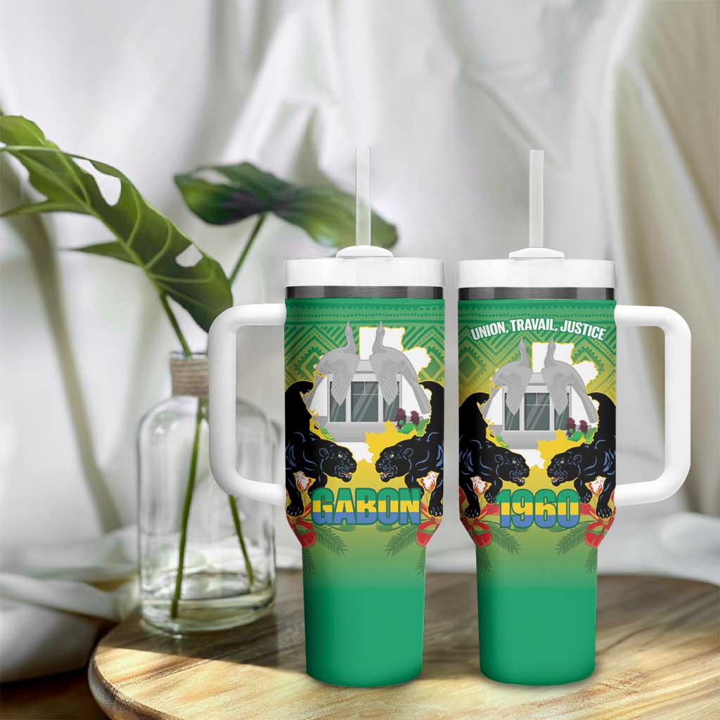 Afro Gabon Independence Day Tumbler With Handle Memorial Leon Mba Monument LT14