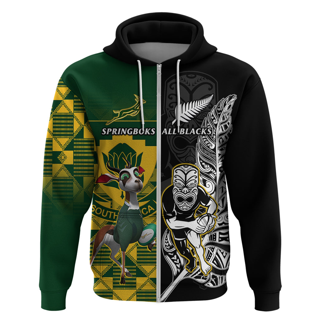 Custom South Africa And Aotearoa Rugby Hoodie 2023 Springboks Kente Combine All Black Maori Fern LT14