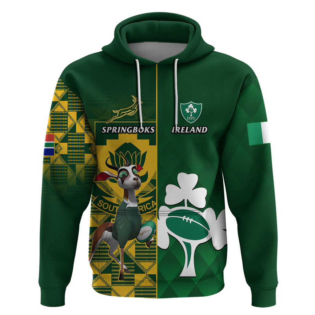 Custom South Africa And Ireland Rugby Hoodie 2023 World Cup Springboks Shamrocks Together LT14