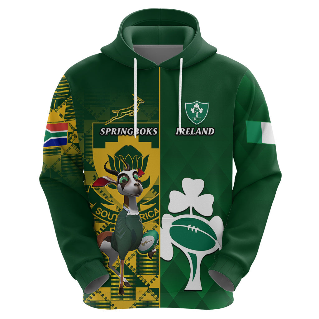 Custom South Africa And Ireland Rugby Hoodie 2023 World Cup Springboks Shamrocks Together LT14