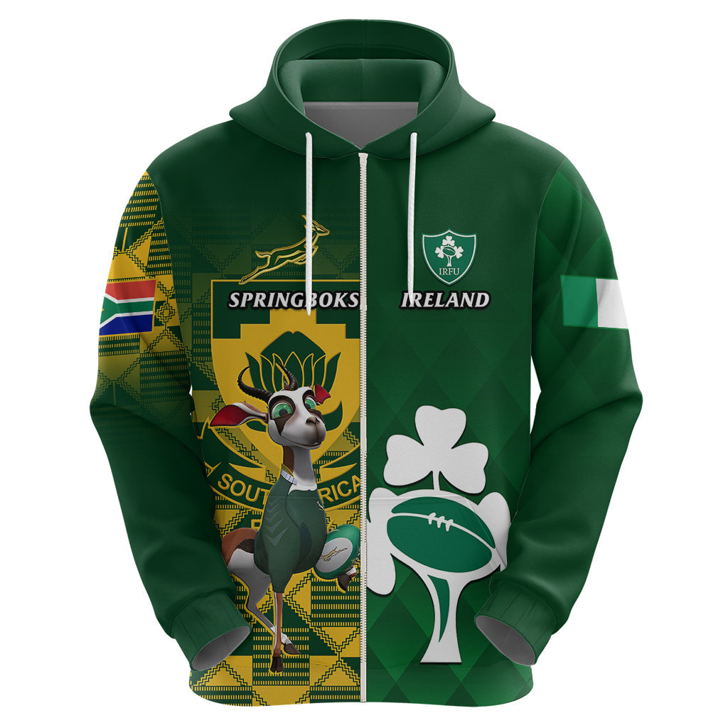 Custom South Africa And Ireland Rugby Hoodie 2023 World Cup Springboks Shamrocks Together LT14