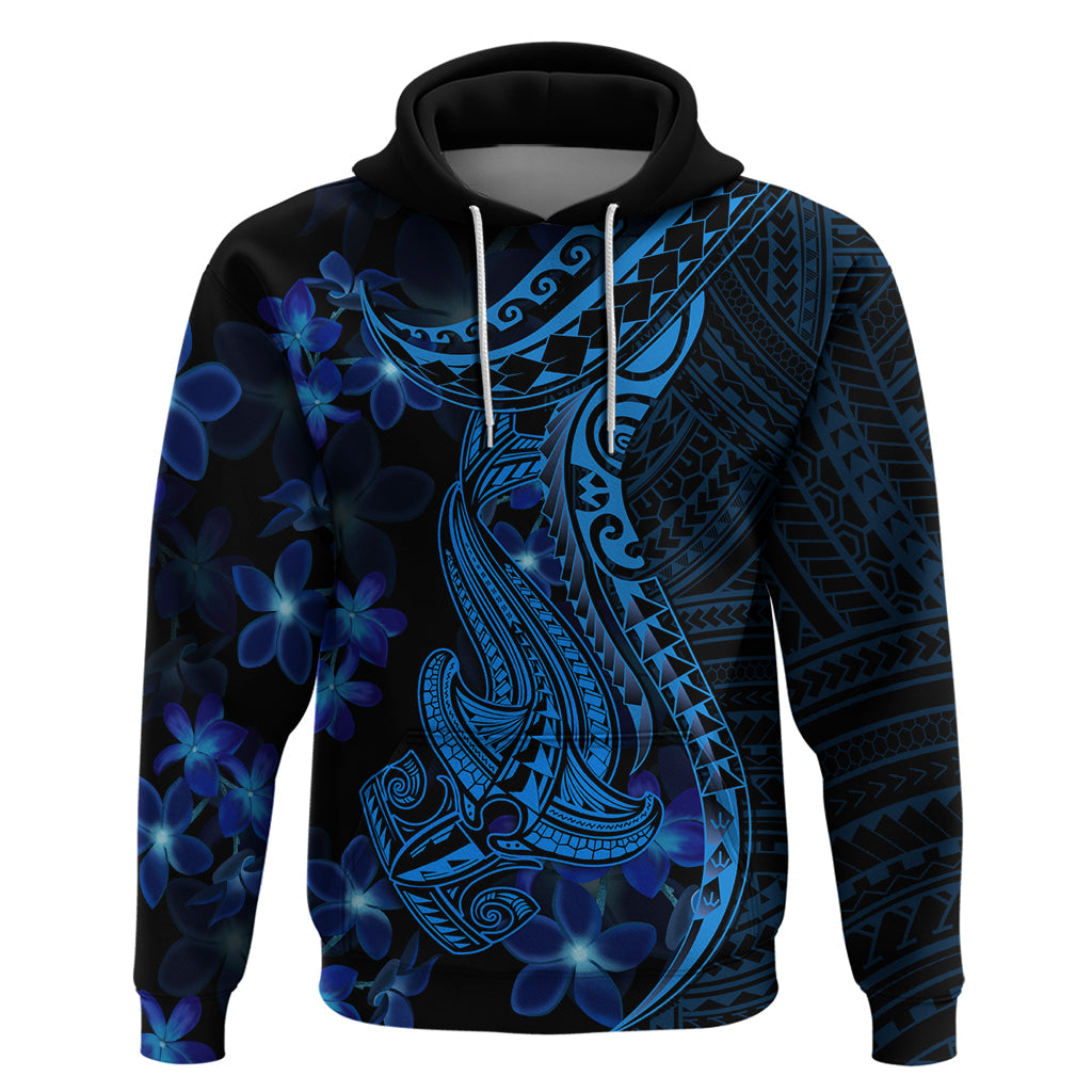 Blue Polynesia Shark Tattoo Hoodie With Polynesian Plumeria LT14