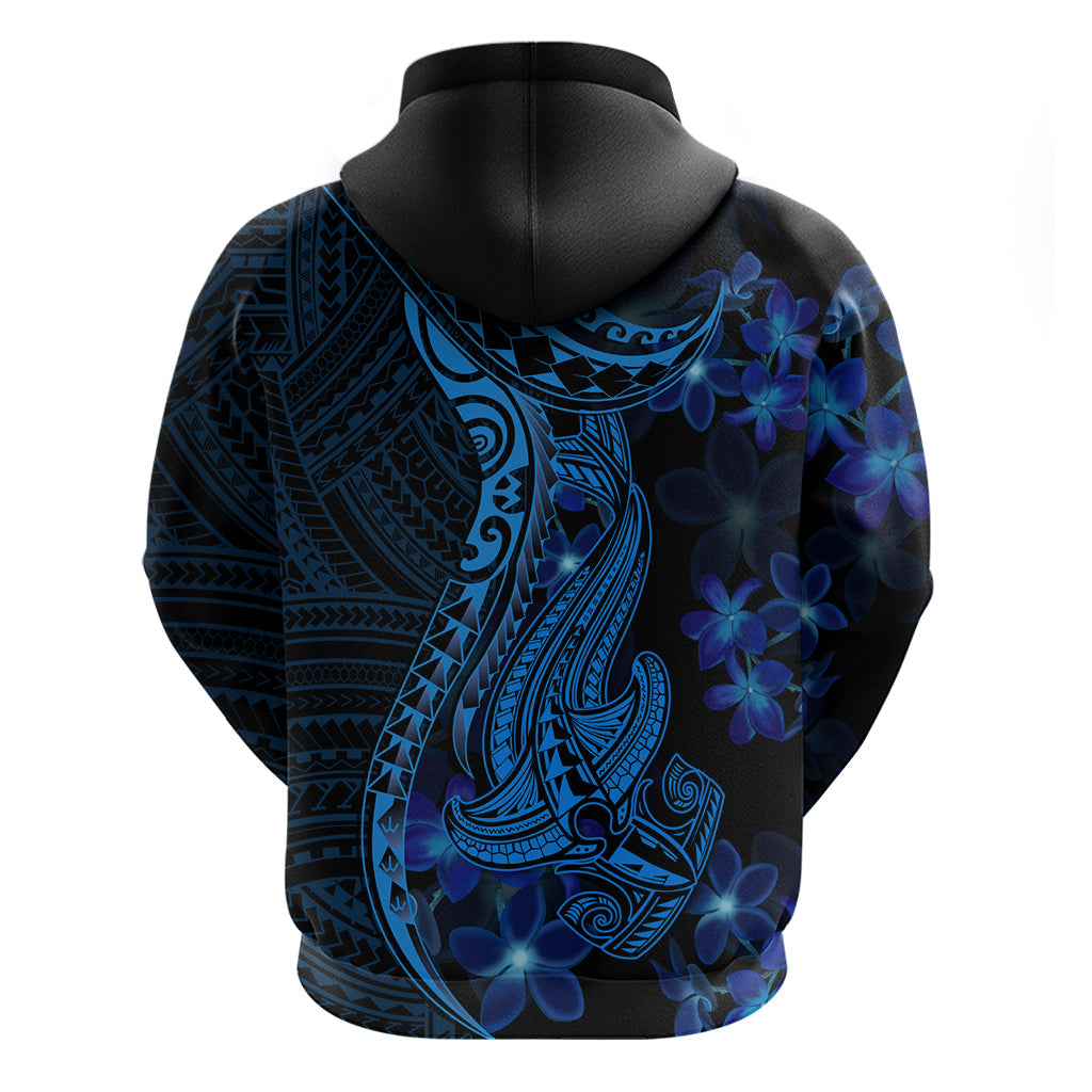 Blue Polynesia Shark Tattoo Hoodie With Polynesian Plumeria LT14
