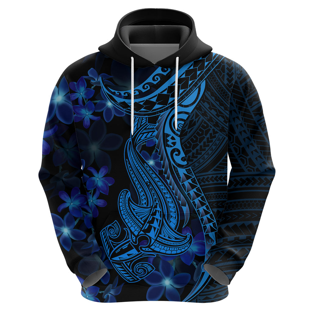 Blue Polynesia Shark Tattoo Hoodie With Polynesian Plumeria LT14