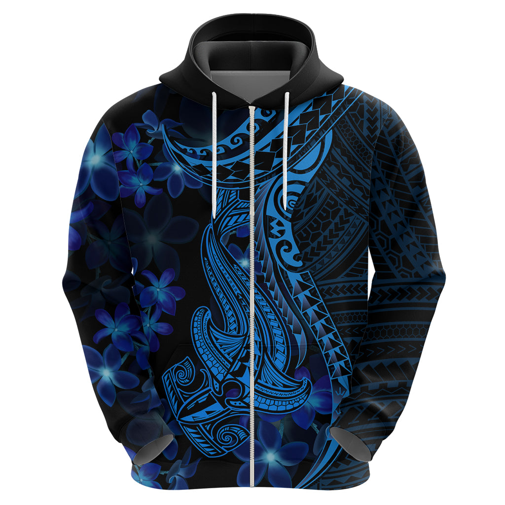 Blue Polynesia Shark Tattoo Hoodie With Polynesian Plumeria LT14
