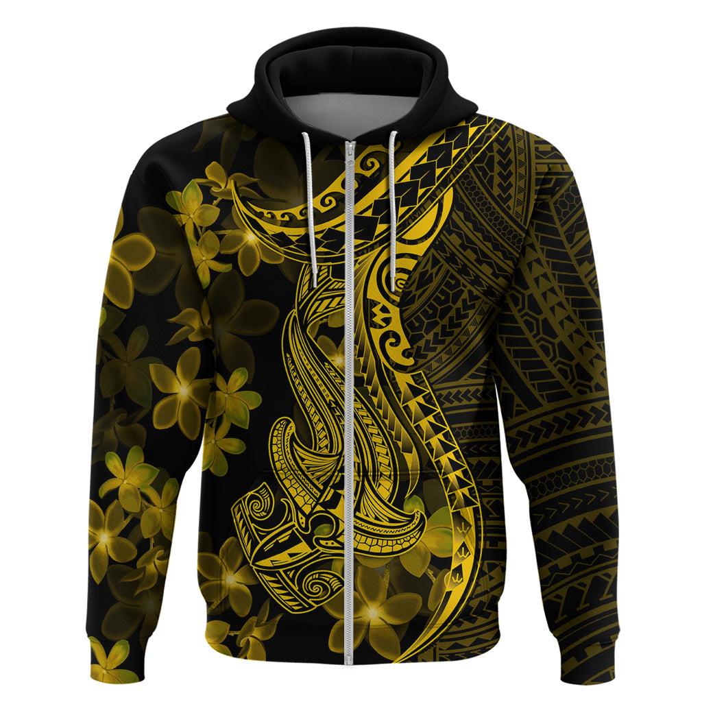 Gold Polynesia Shark Tattoo Hoodie With Polynesian Plumeria LT14