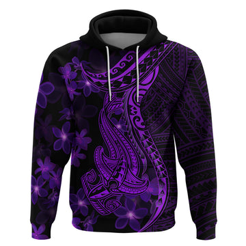 Purple Polynesia Shark Tattoo Hoodie With Polynesian Plumeria LT14