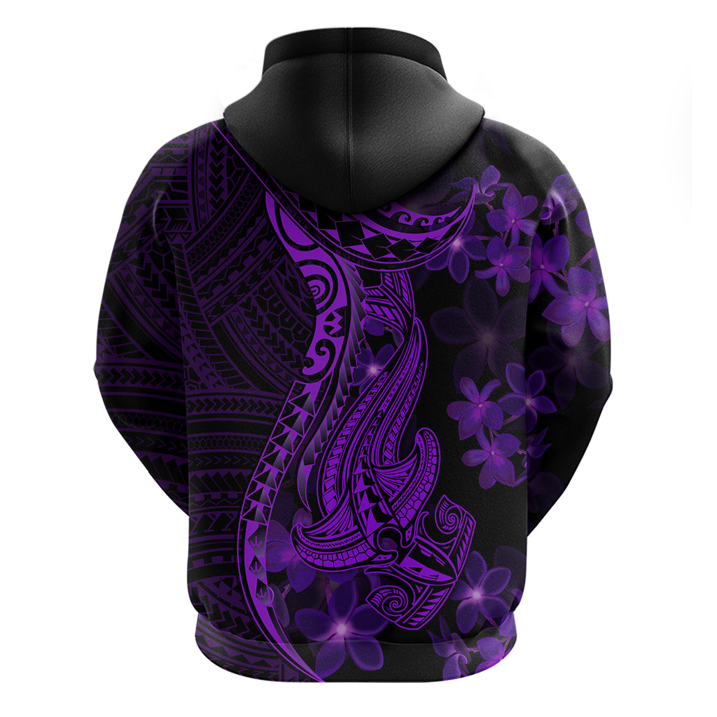 Purple Polynesia Shark Tattoo Hoodie With Polynesian Plumeria LT14