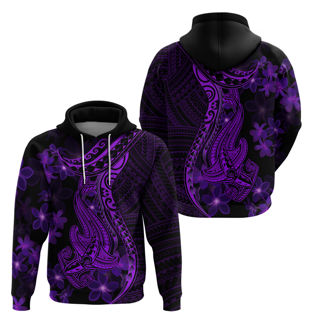 Purple Polynesia Shark Tattoo Hoodie With Polynesian Plumeria LT14