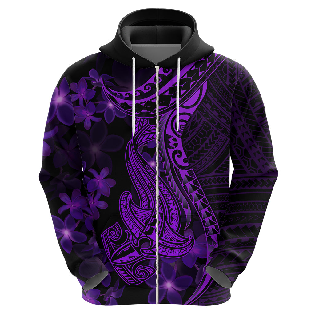 Purple Polynesia Shark Tattoo Hoodie With Polynesian Plumeria LT14