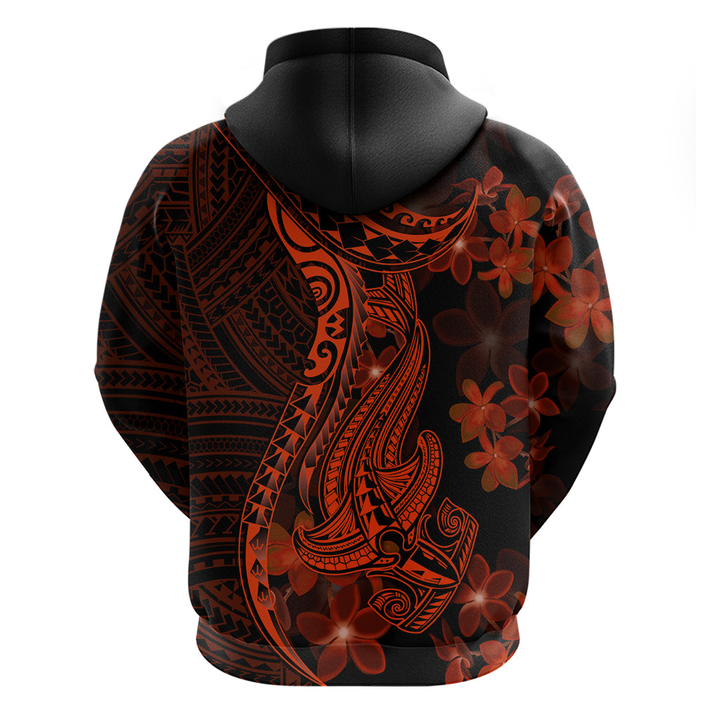 Red Polynesia Hoodie Shark Tattoo With Polynesian Plumeria LT14