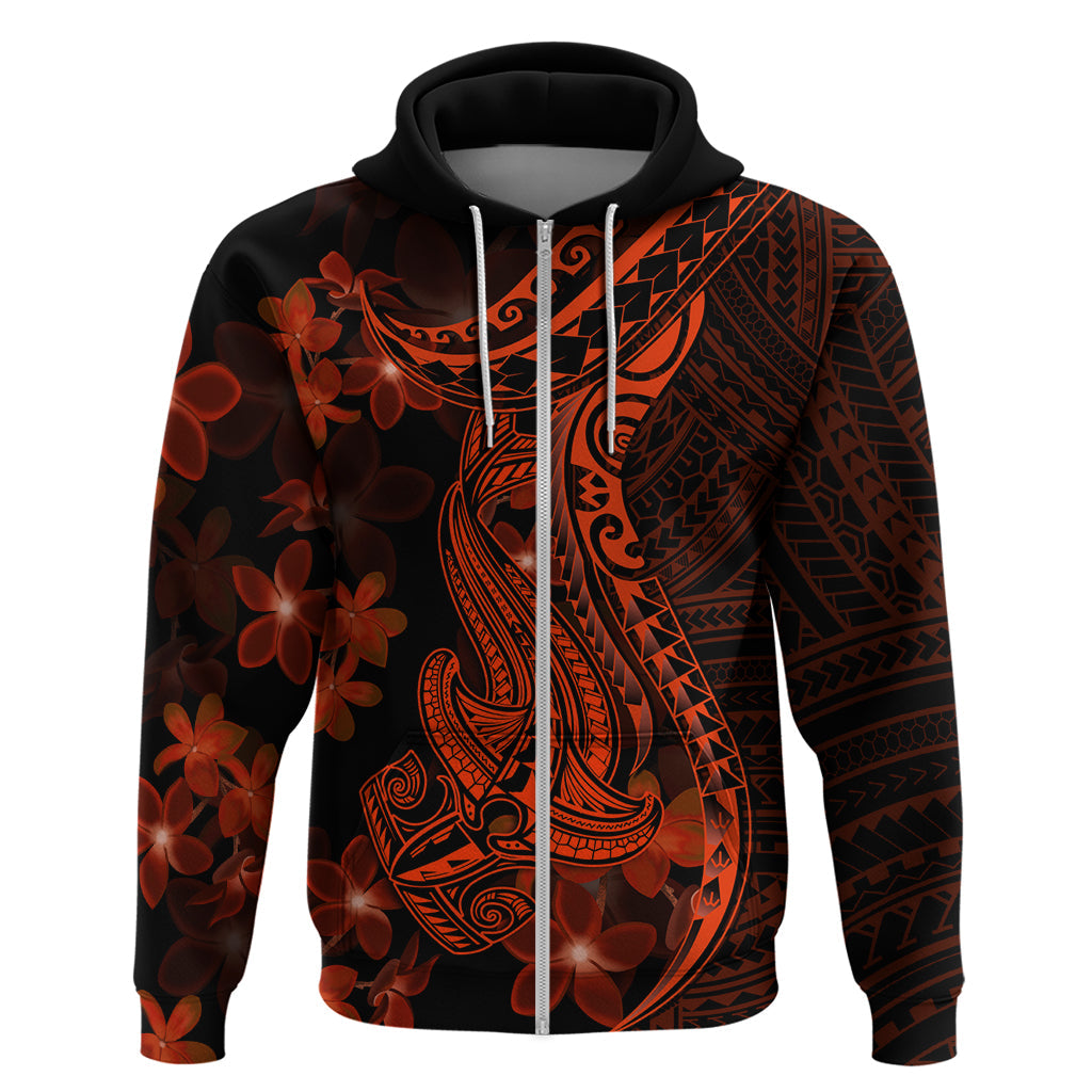 Red Polynesia Hoodie Shark Tattoo With Polynesian Plumeria LT14
