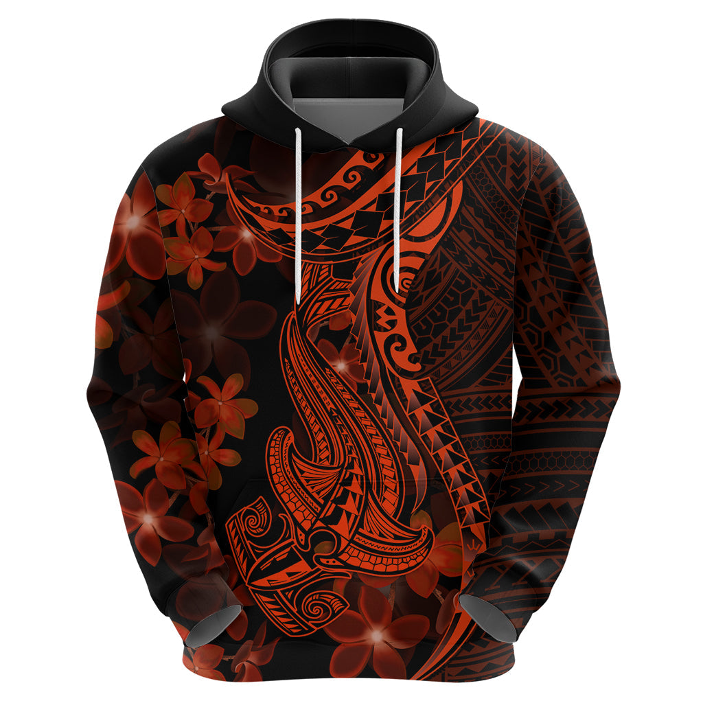 Red Polynesia Hoodie Shark Tattoo With Polynesian Plumeria LT14
