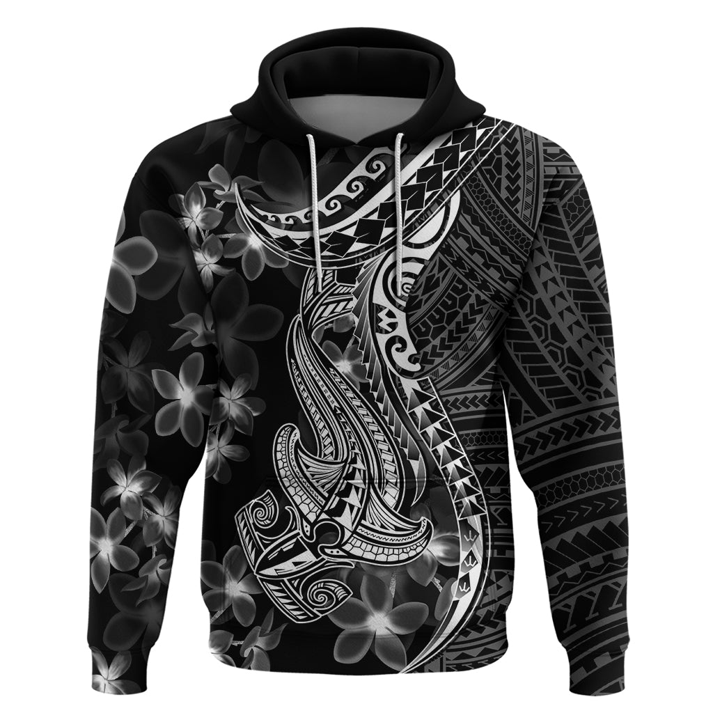 Black Polynesia Hoodie Shark Tattoo With Polynesian Plumeria LT14