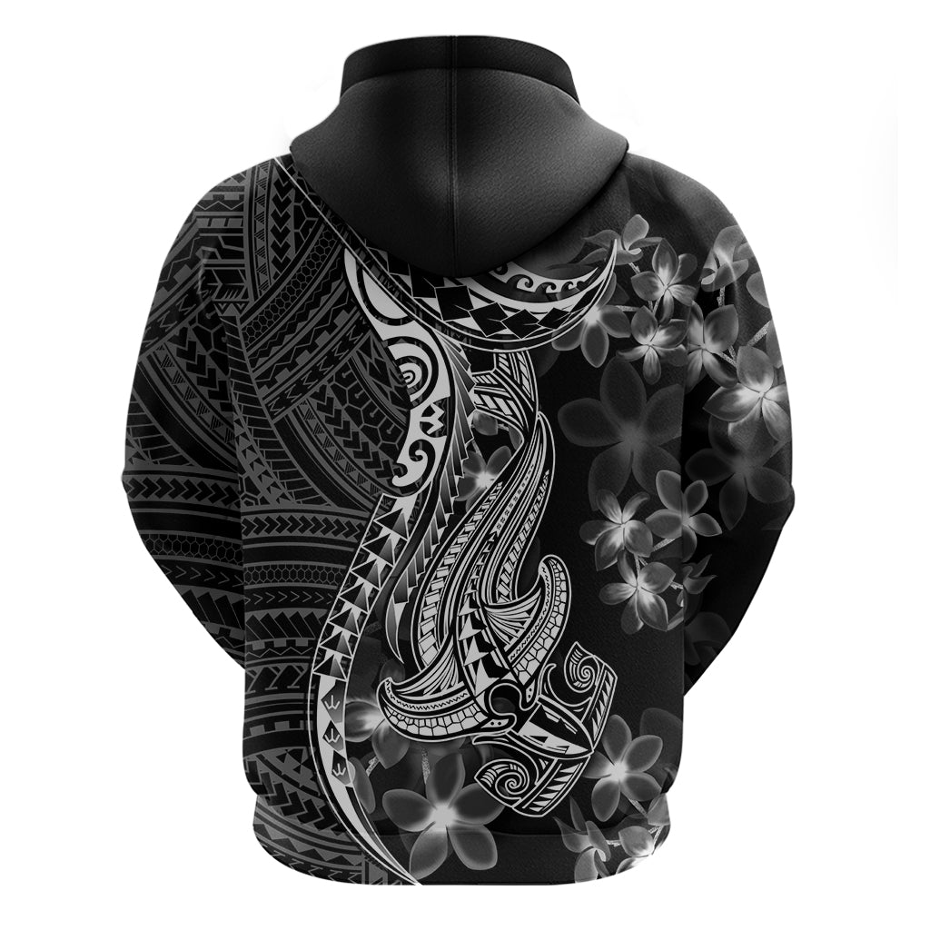 Black Polynesia Hoodie Shark Tattoo With Polynesian Plumeria LT14