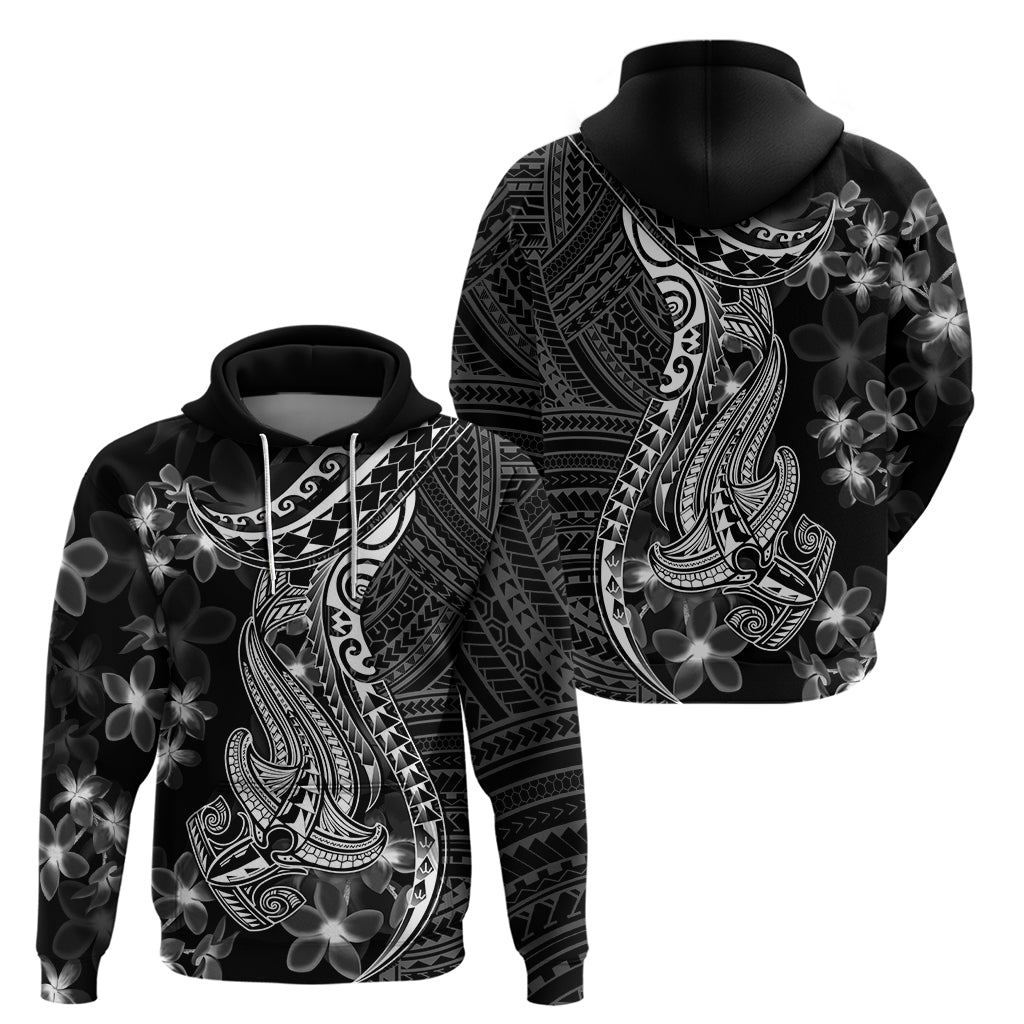 Black Polynesia Hoodie Shark Tattoo With Polynesian Plumeria LT14