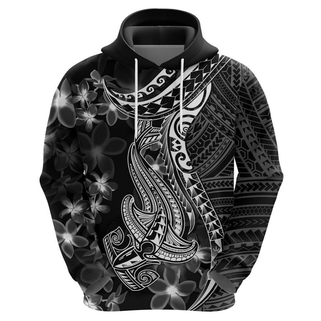 Black Polynesia Hoodie Shark Tattoo With Polynesian Plumeria LT14
