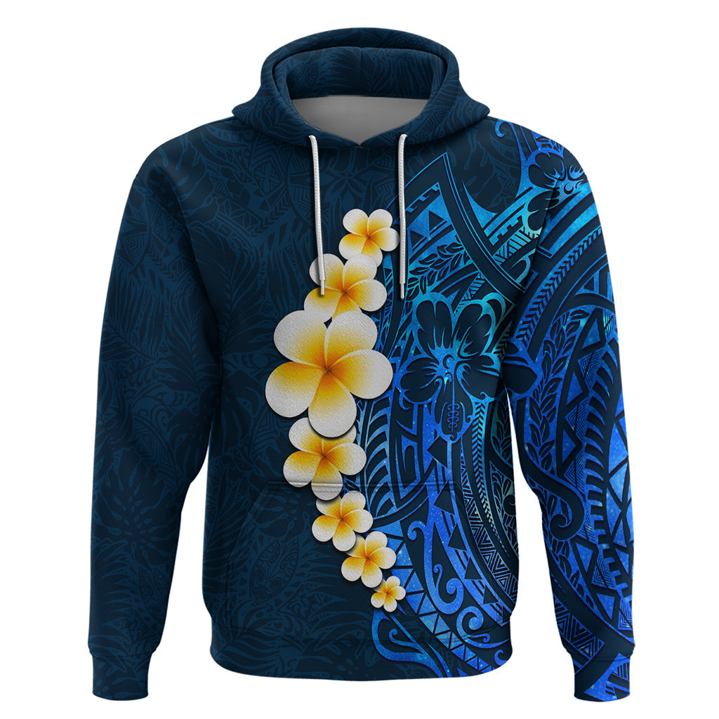 Blue Polynesia Hoodie Plumeria Tropical Leaves With Galaxy Polynesian Art LT14