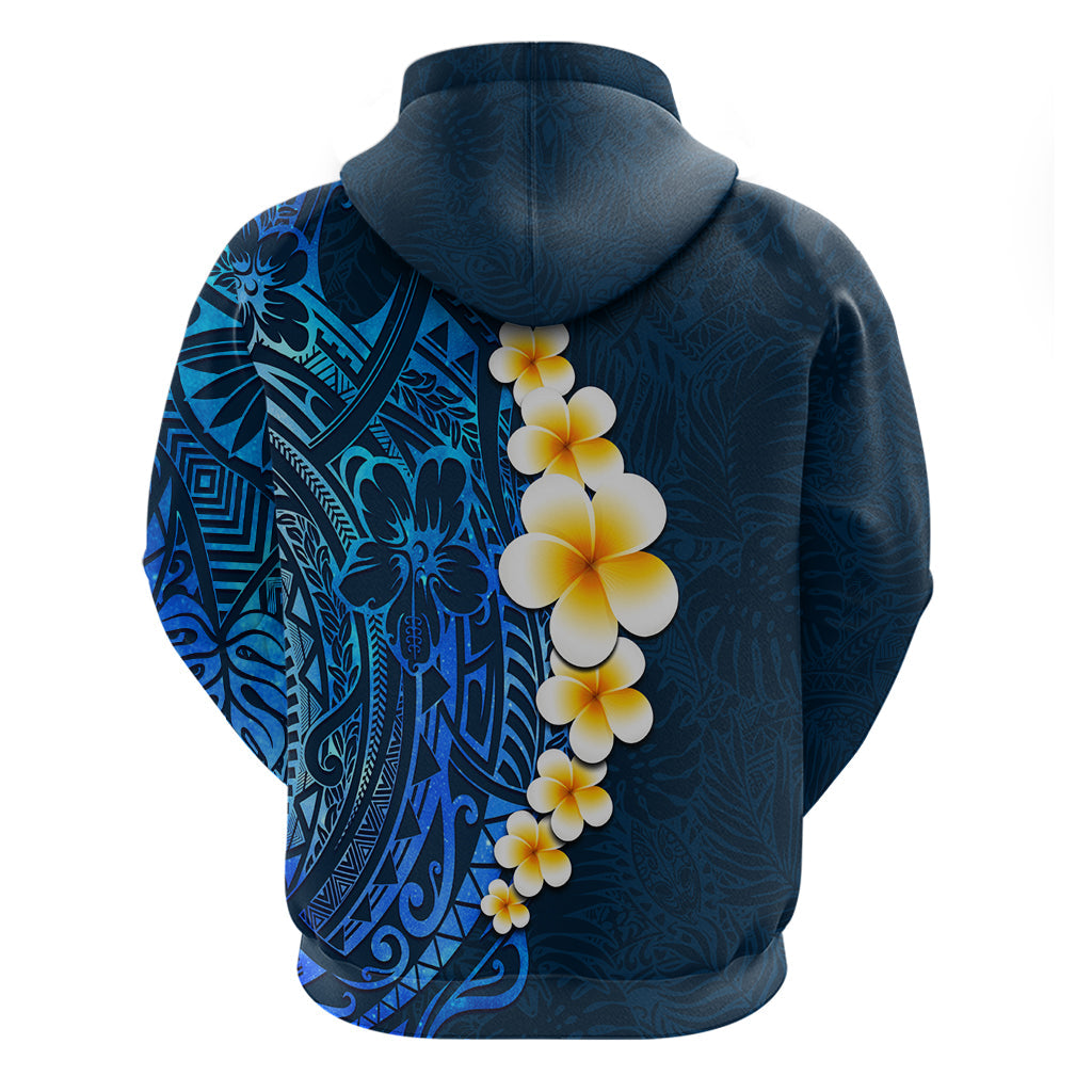 Blue Polynesia Hoodie Plumeria Tropical Leaves With Galaxy Polynesian Art LT14