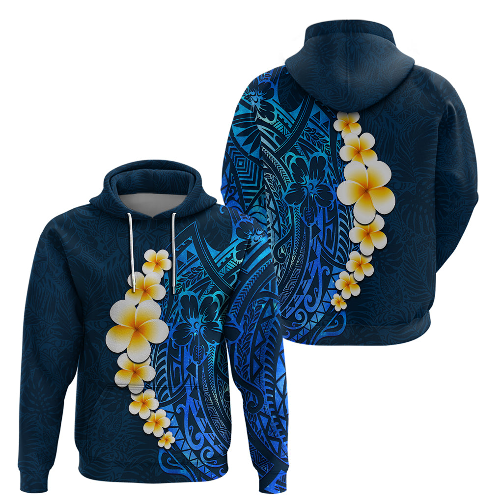 Blue Polynesia Hoodie Plumeria Tropical Leaves With Galaxy Polynesian Art LT14
