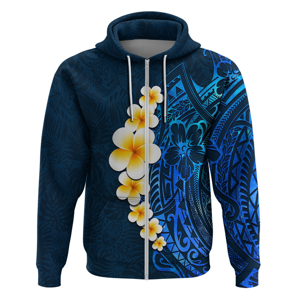 Blue Polynesia Hoodie Plumeria Tropical Leaves With Galaxy Polynesian Art LT14