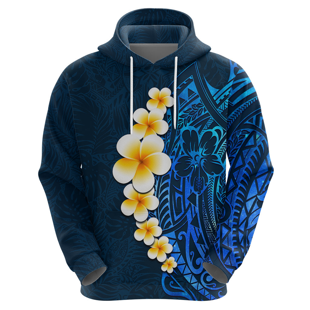 Blue Polynesia Hoodie Plumeria Tropical Leaves With Galaxy Polynesian Art LT14