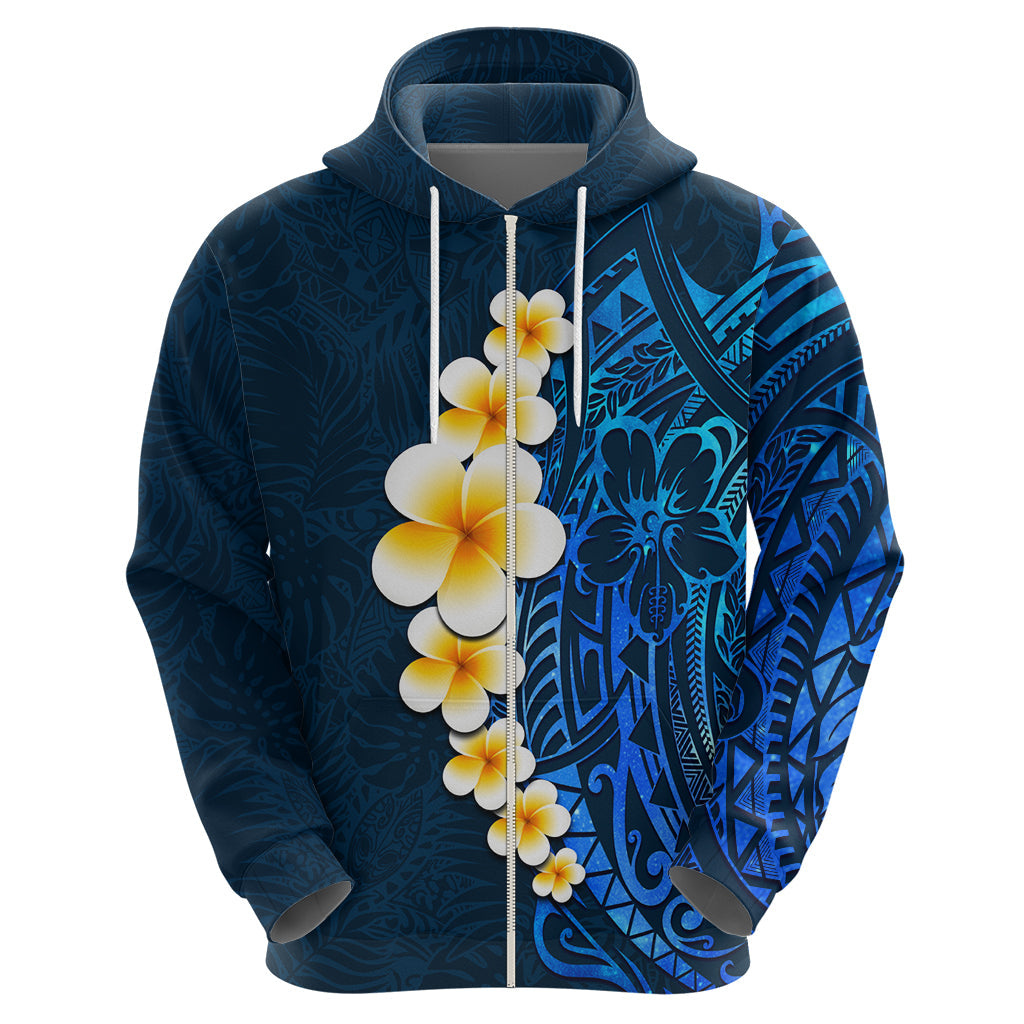 Blue Polynesia Hoodie Plumeria Tropical Leaves With Galaxy Polynesian Art LT14