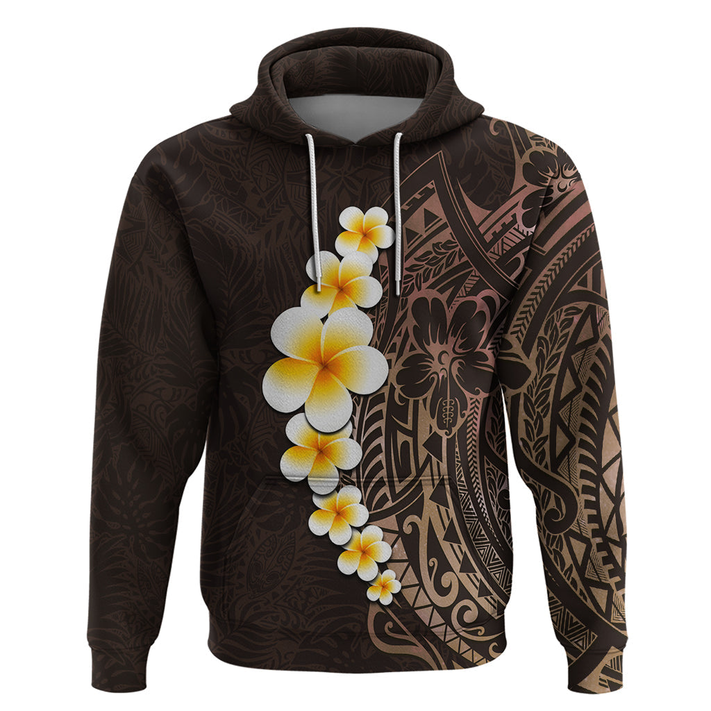 Brown Polynesia Hoodie Plumeria Tropical Leaves With Galaxy Polynesian Art LT14