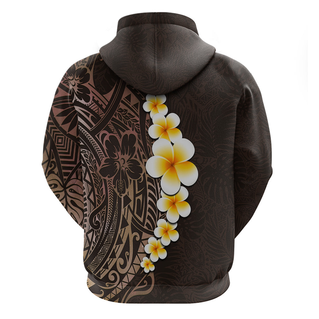 Brown Polynesia Hoodie Plumeria Tropical Leaves With Galaxy Polynesian Art LT14