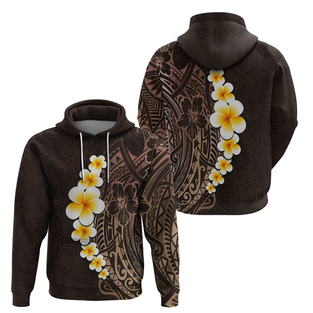 Brown Polynesia Hoodie Plumeria Tropical Leaves With Galaxy Polynesian Art LT14