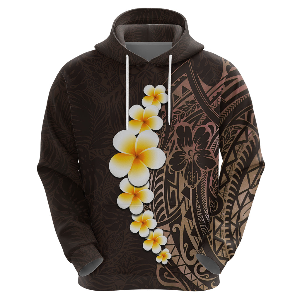 Brown Polynesia Hoodie Plumeria Tropical Leaves With Galaxy Polynesian Art LT14