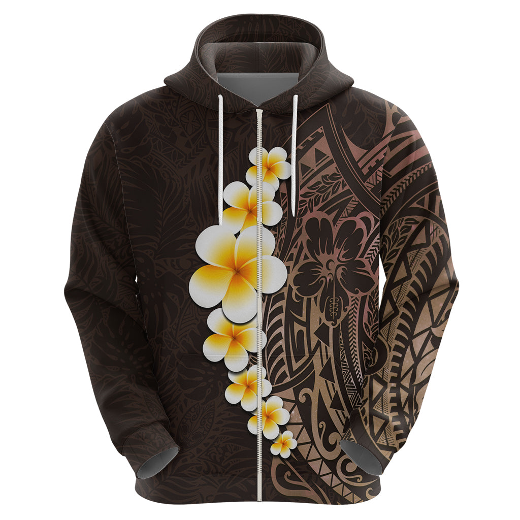 Brown Polynesia Hoodie Plumeria Tropical Leaves With Galaxy Polynesian Art LT14