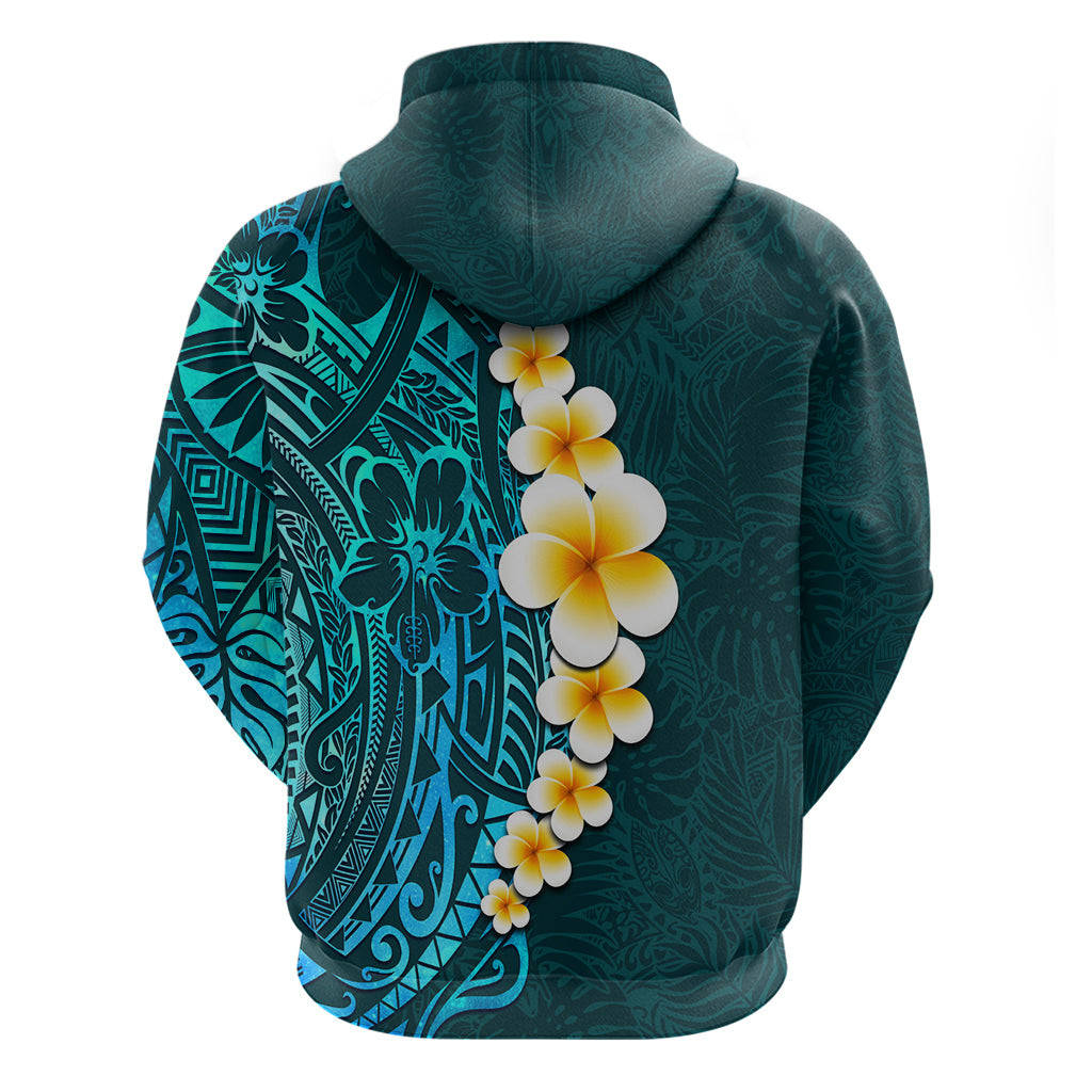Turquosie Polynesia Hoodie Plumeria Tropical Leaves With Galaxy Polynesian Art LT14