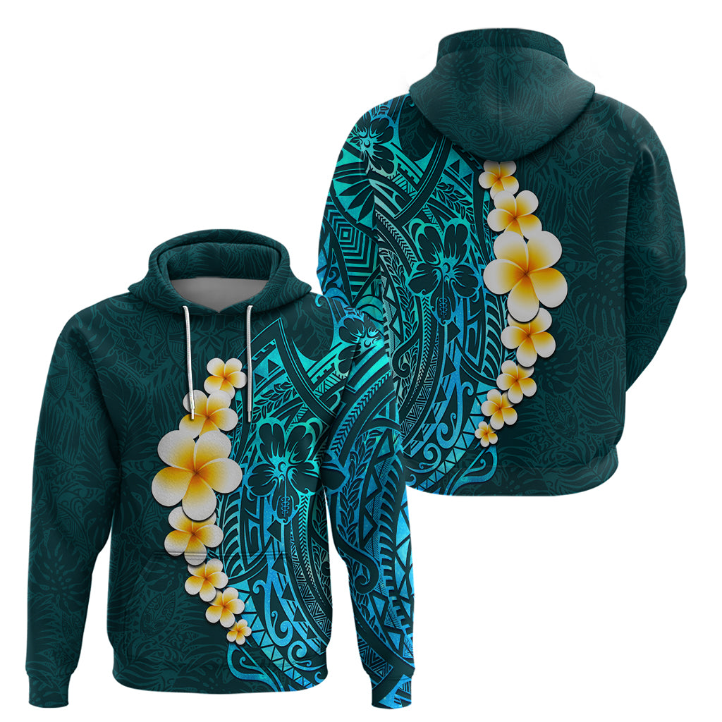 Turquosie Polynesia Hoodie Plumeria Tropical Leaves With Galaxy Polynesian Art LT14