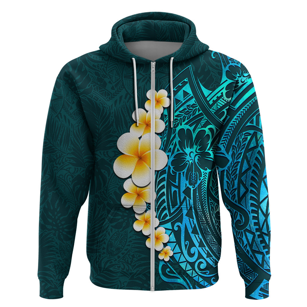 Turquosie Polynesia Hoodie Plumeria Tropical Leaves With Galaxy Polynesian Art LT14