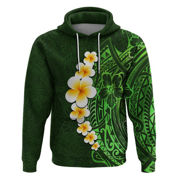 Green Polynesia Hoodie Plumeria Tropical Leaves With Galaxy Polynesian Art LT14