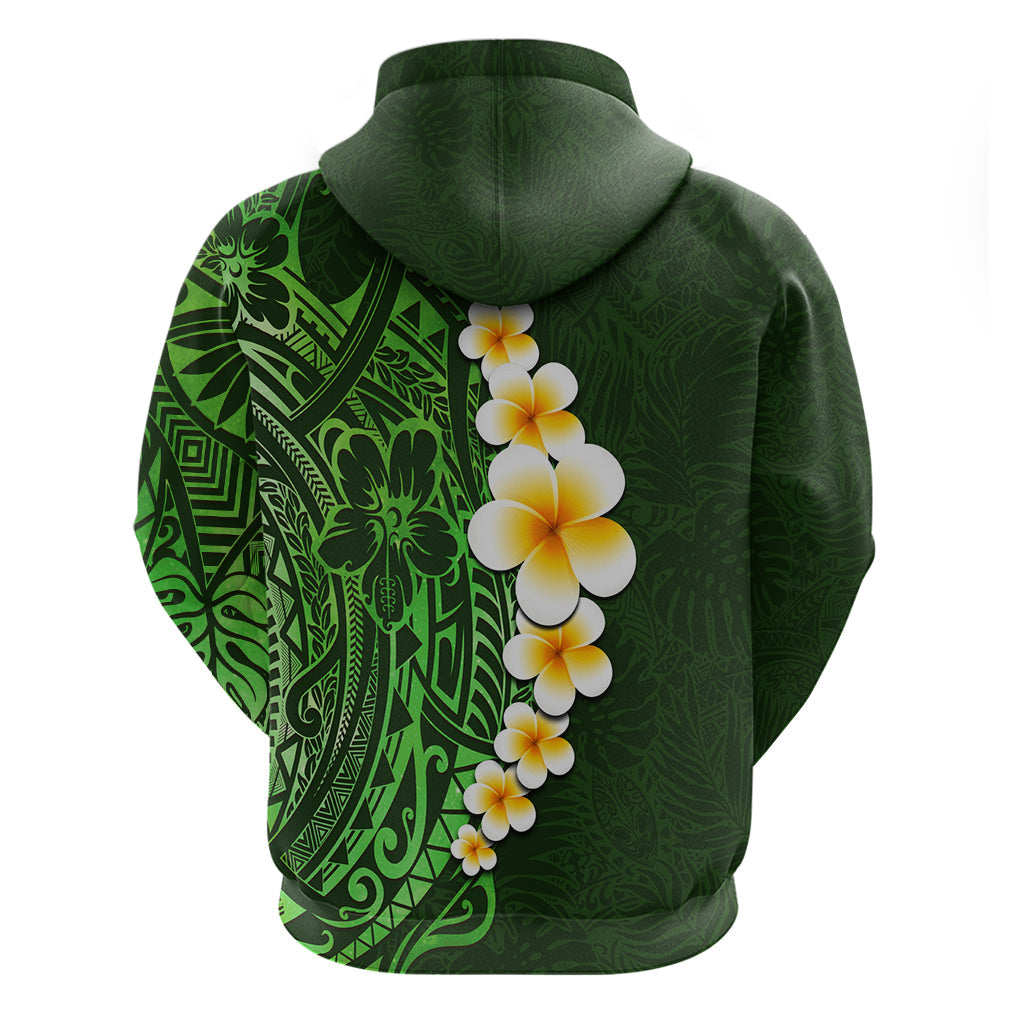 Green Polynesia Hoodie Plumeria Tropical Leaves With Galaxy Polynesian Art LT14