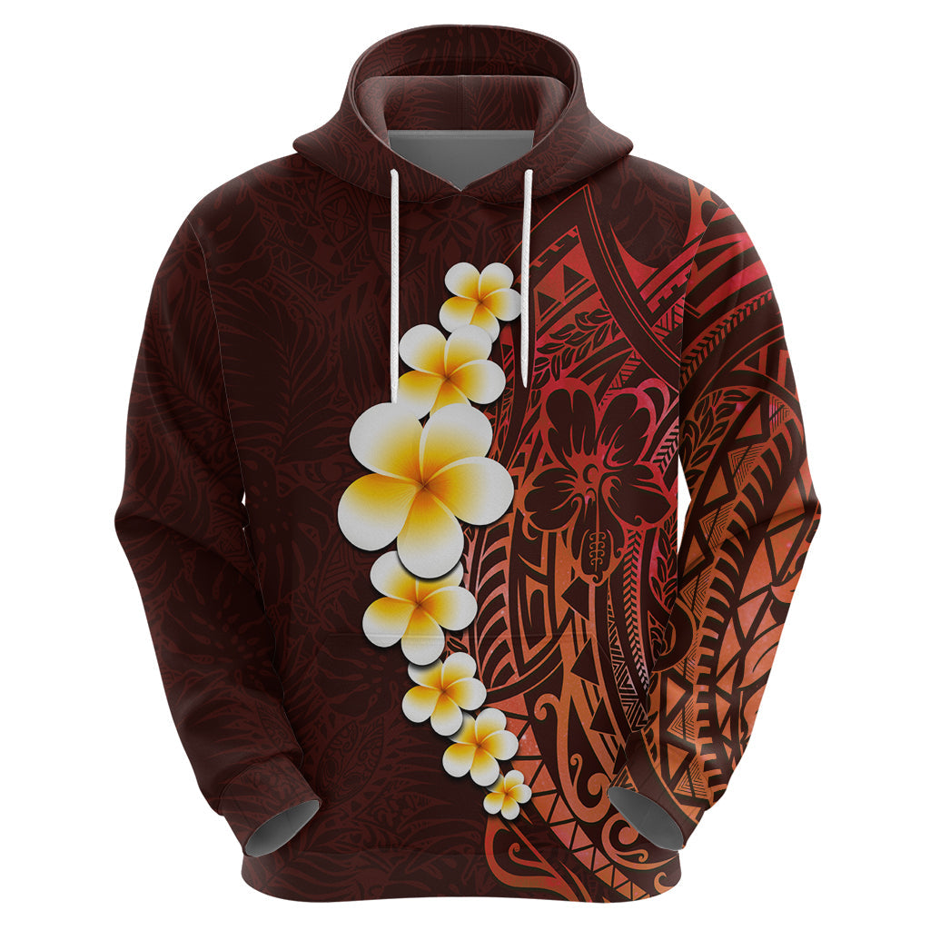 Red Tropical Plumeria With Galaxy Polynesian Art Hoodie LT14