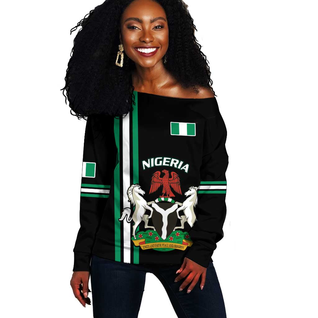 Nigeria Off Shoulder Sweater Nigeria Coat Of Arms Simple Style LT14